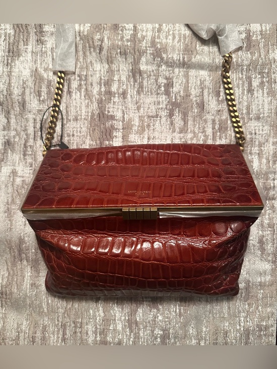 Saint Laurent Handbags - Saint Laurent Brown Croc-Embossed Leather Shoulder Bag NWT